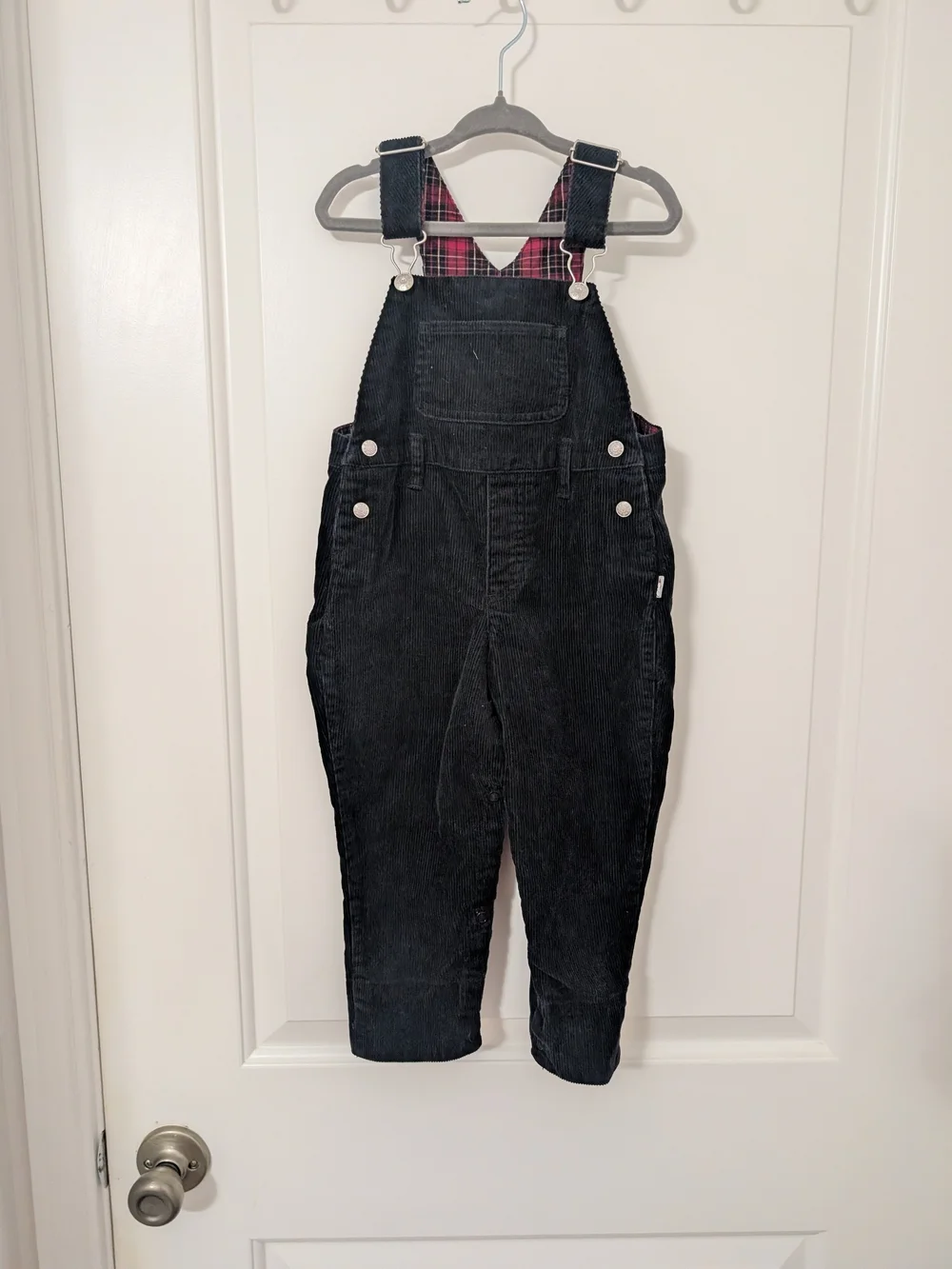 Vintage Koala Kids 24M Black Corduroy Overalls Plaid Lined 90s